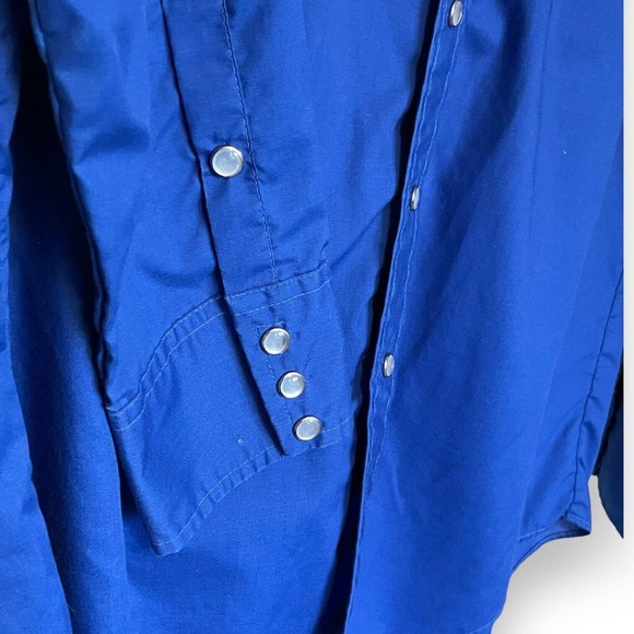 Vintage Malco Modes Western Solid Blue Long Sleeve Pearl Snap Western Shirt 17 - Picture 4 of 4